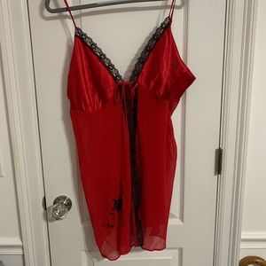 Red and black sheer babydoll chemise